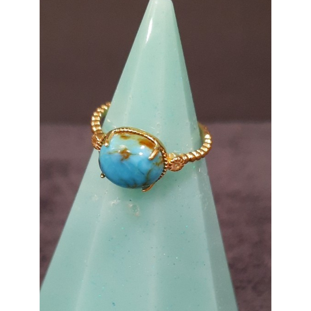 925 Sterling Silver Turquoise Stone Ring YS INDIA SZ 9.5 Southwest Gold overlay